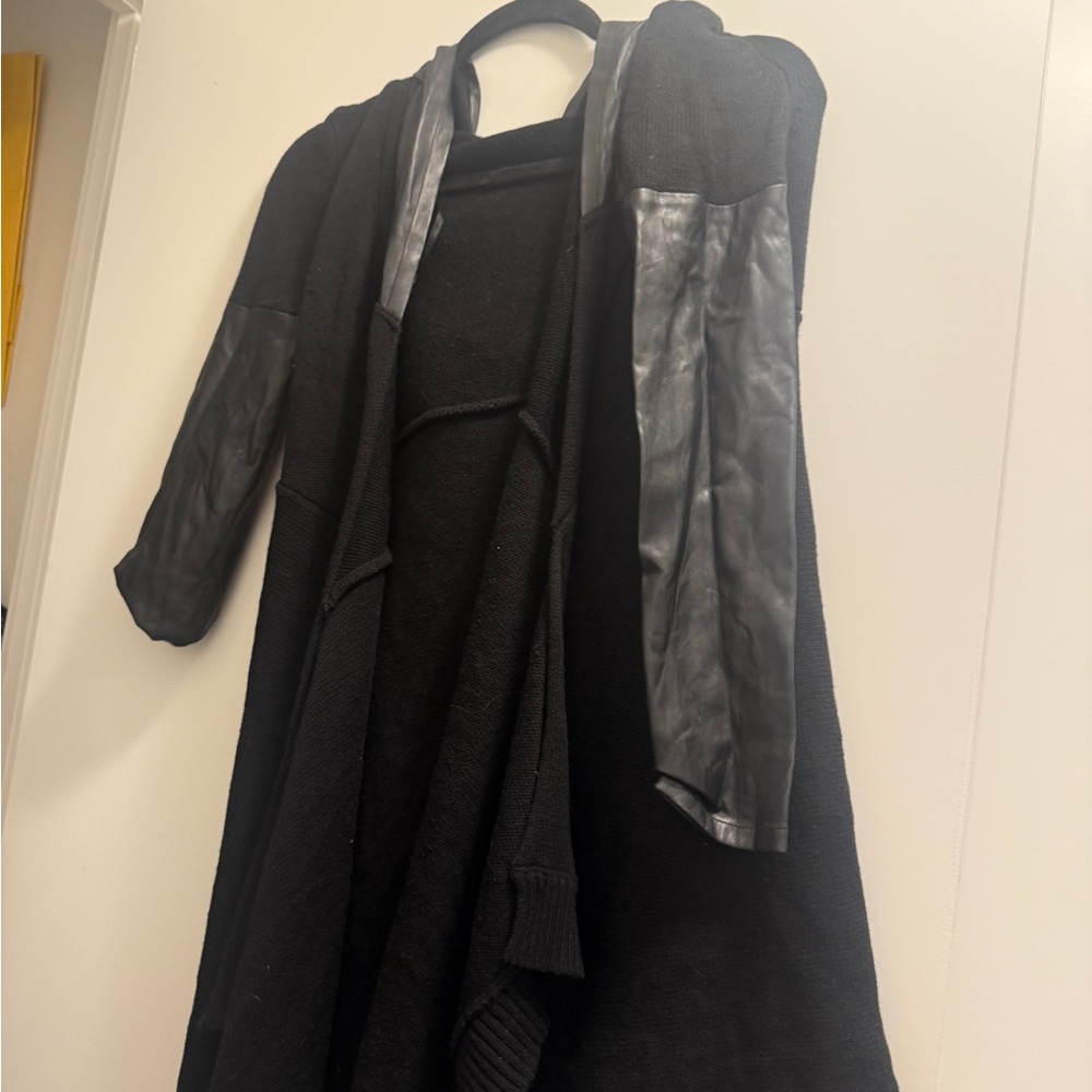 Blank NYC Black Cardigan with Leather Sleeves